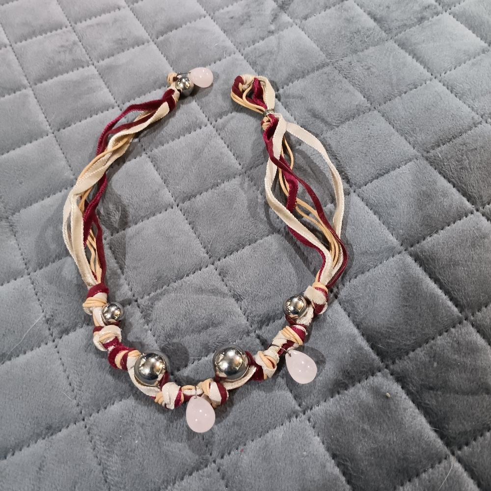 2/$12 Elegant Silver and Pink Beaded Necklace